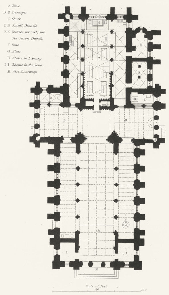 YORKS. Plan Ripon Cathedral 1836 old antique vintage print picture